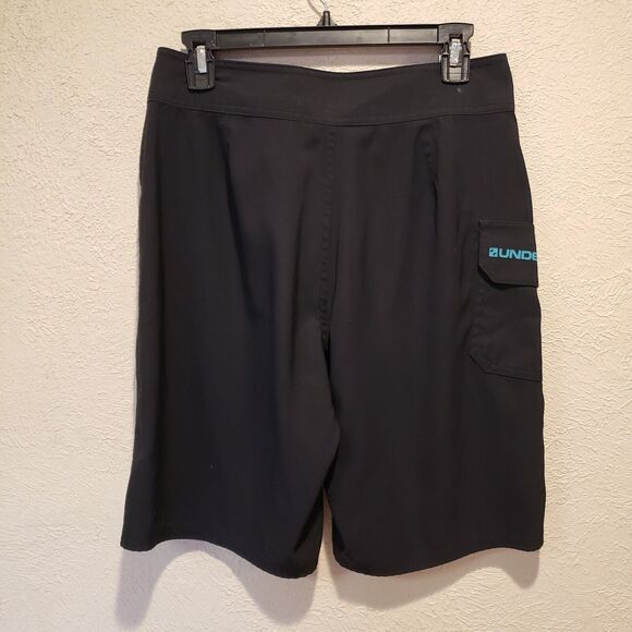 Under Armour Shorts Mens Medium Black Blue  Swim Trunks Drawstring Size 28 - Picture 3 of 8